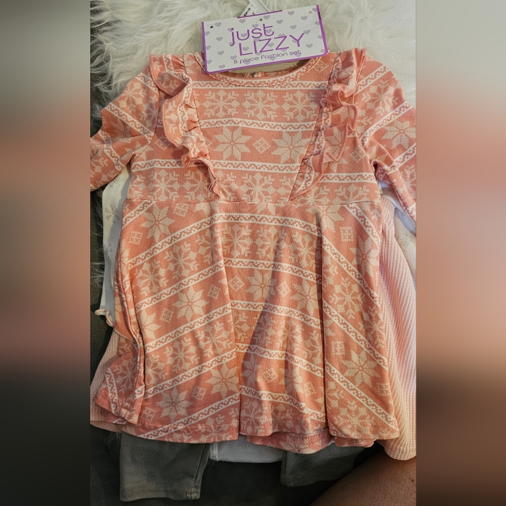 NWT Just Lizzy 5 piece fashion set 6/9mos, 2 shirts, 2 pants